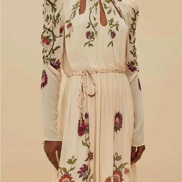 FARM Rio Cream Floral Long Sleeve Dress Medium NWT - Picture 2 of 10